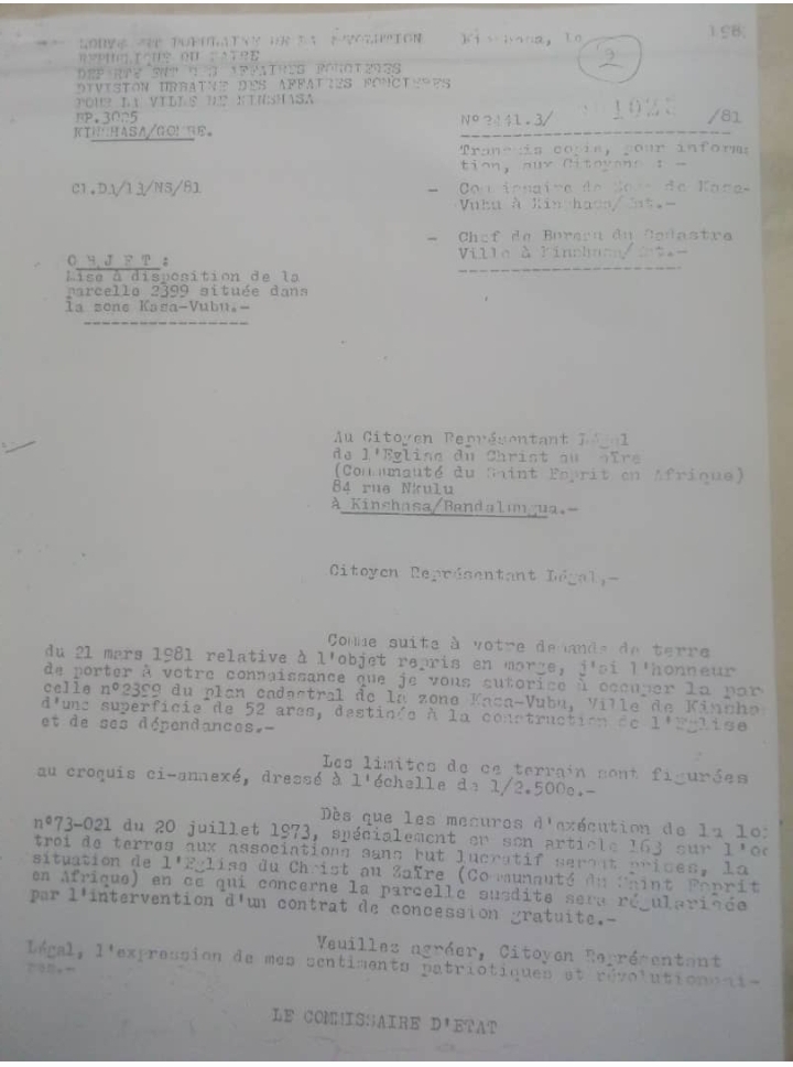 La formalisation de la donation par Matadiwamba, Commissaire d'État aux affaires foncières et urbanisme 