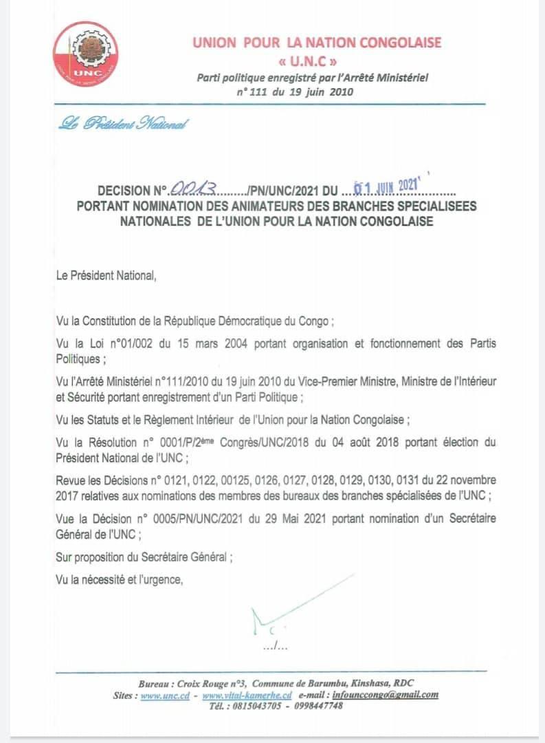 UNC jeunes nommés O1
