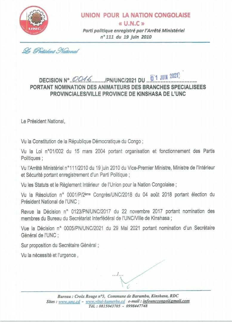 UNC jeunes nommés O1