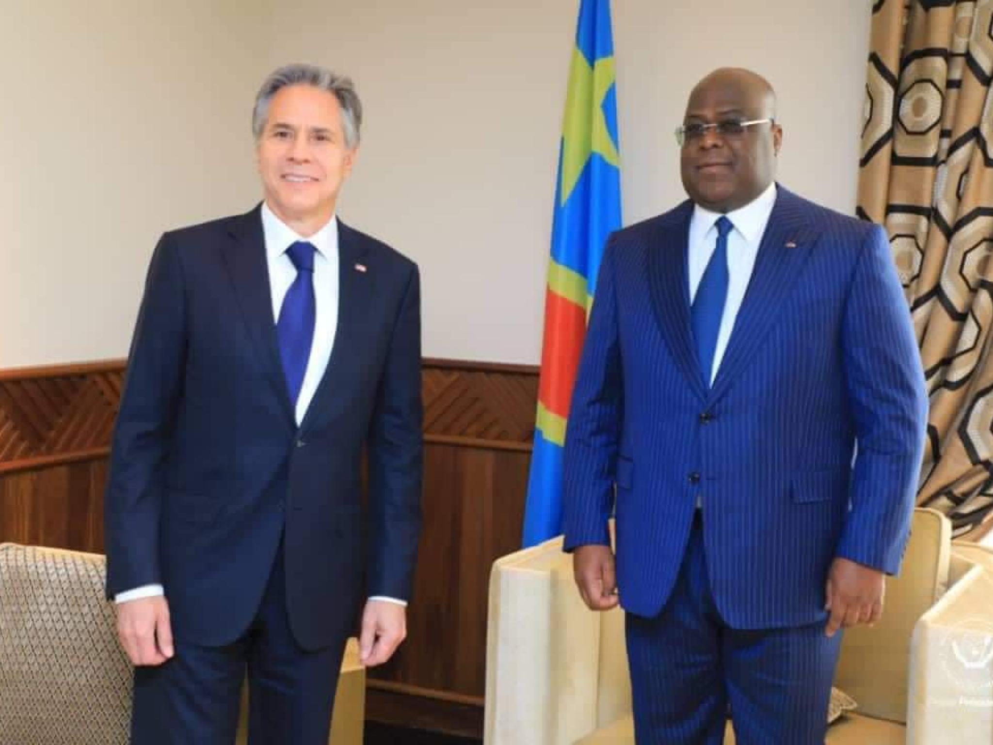 Le chef de l'État Félix Tshisekedi avec Antony Blinken à Kinshasa (RDC)
