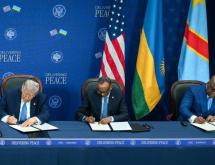 Les présidents Donald Trump des USA, Paul Kagame du Rwanda et Félix Tshisekedi de la RDC, lors de la signature de l'accord de paix de Washington