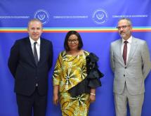 Le DG de l'AFD, Christophe Lecourtier, la ministre de l’Environnement, Marie Nyange et l'ambassadeur de France en RDC Rémi Maréchaux [photo d'illustration]