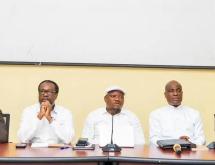 Les leaders de la C64 lors d'une conférence de presse, à Kinshasa