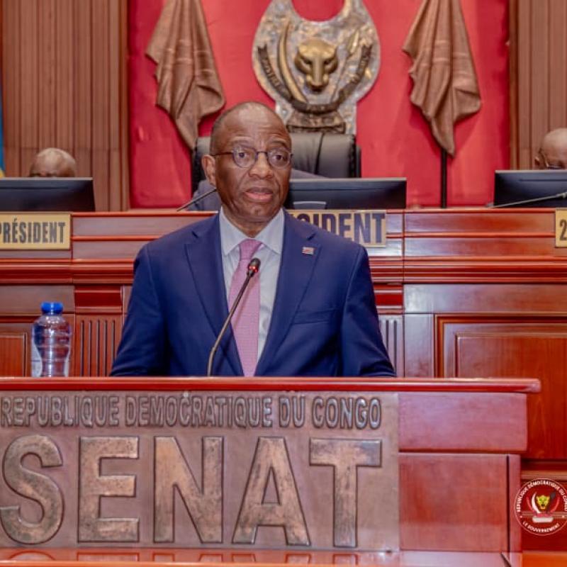 Le ministre d’État en charge de la Justice, Guillaume Ngefa, devant les sénateurs, mardi 05 mai 2026