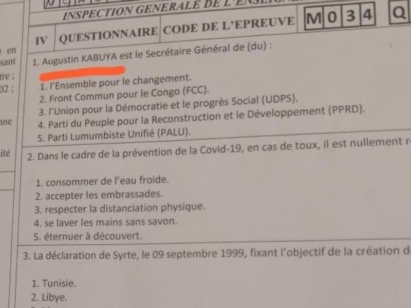 RDC: un item de culture générale, EXETAT édition 2020-2021