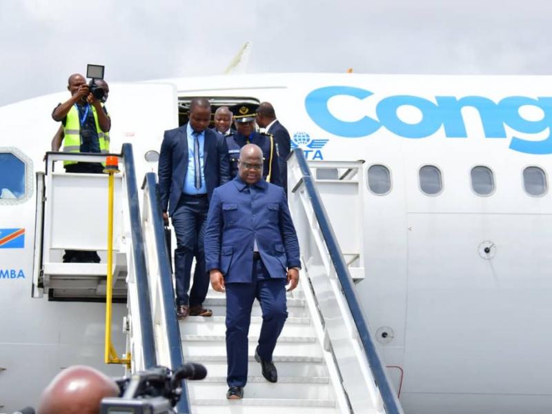 Félix Tshisekedi sur l'avion.
