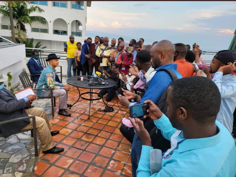 Le président de Ensemble pour la République, Moïse Katumbi lors de son point presse à Goma