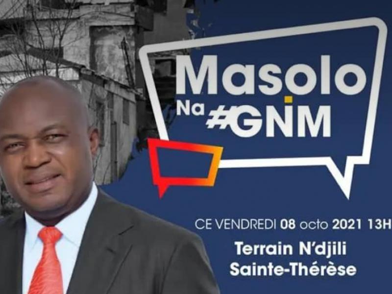 Légende : l'affiche annonçant le meeting du gouverneur Gentiny Ngobila à Sainte-Thérèse