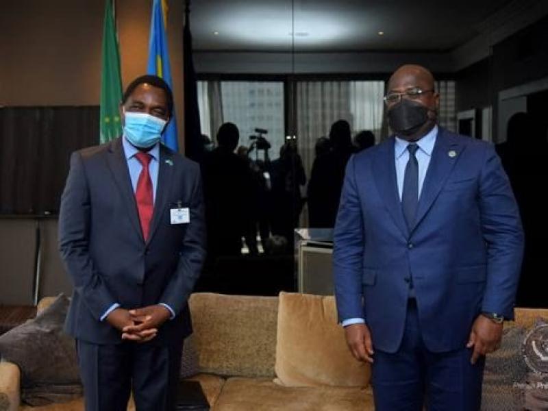 Le président congolais Félix Tshisekedi et son homologue zambien Hakainde Hichilema en marge de la 76e session de Assemblée générale de l'ONU à New-York