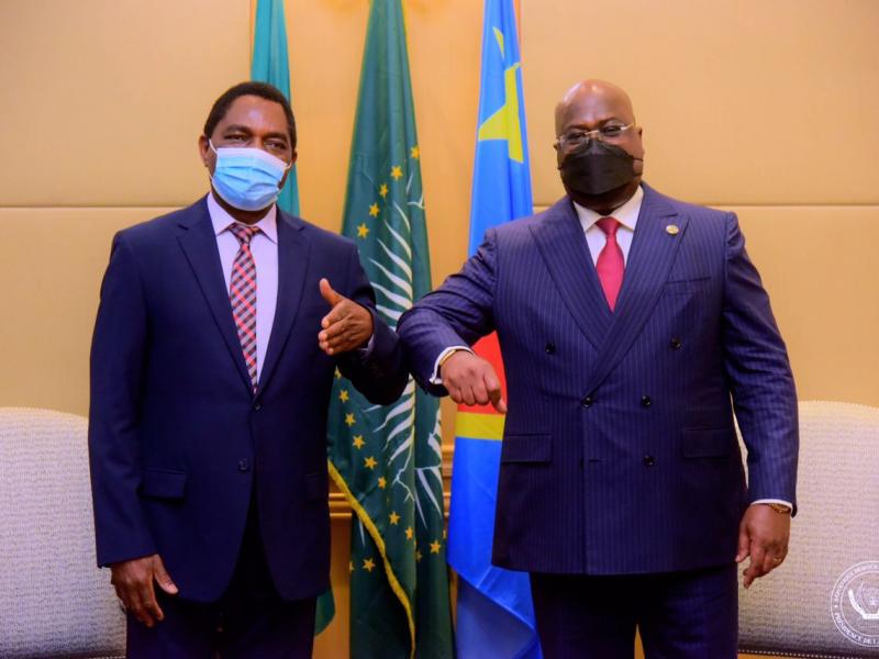 Le président congolais Félix Tshisekedi et son homologue zambien Hakainde Hichilema en marge de la 76e session de Assemblée générale de l'ONU à New-York