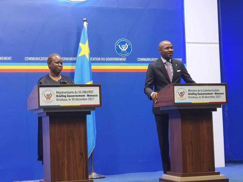 Bintou Keita, Représentante du Secrétaire général de l'ONU, et Patrick Muyaya, porte-parole du gouvernement congolais