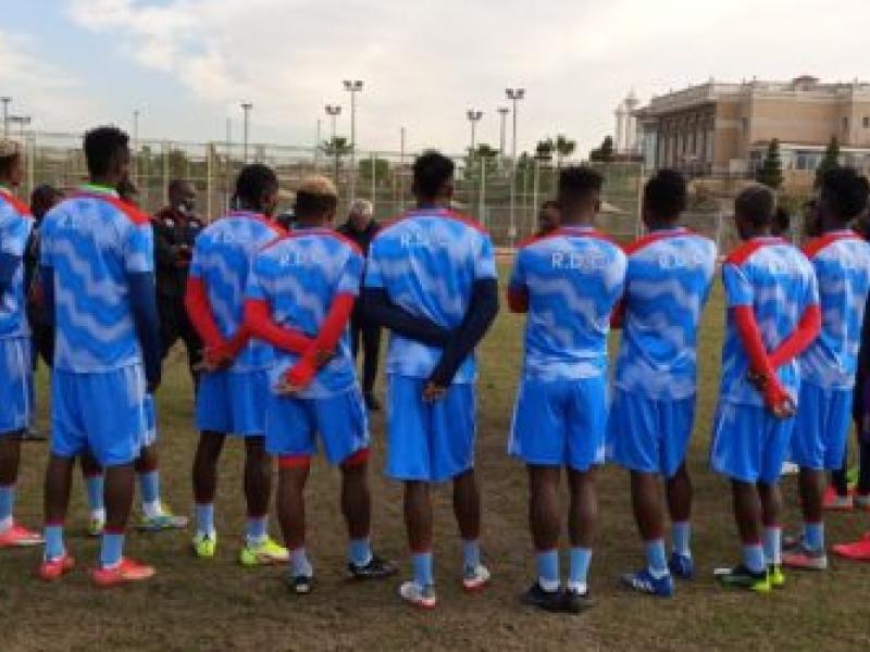Les léopards de la RDC, lors d'une séance d'entraînement, au terrain annexe du Pyramids FC d'Égypte.