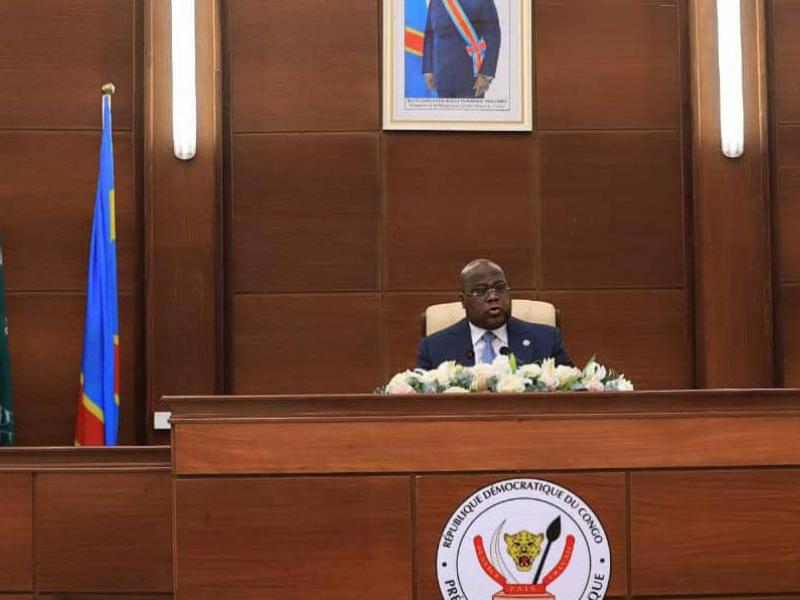 Le président Félix Tshisekedi lors d'une rencontre d'échange de vœux avec le corps diplomatique accrédité en RDC