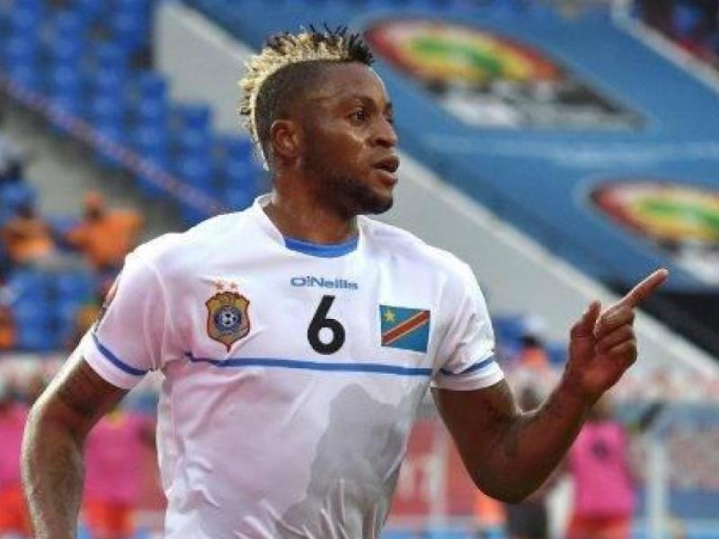 Junior Kabananga, en pleine célébration de son but marqué face à la Côte d'Ivoire, lors de la CAN 2017.