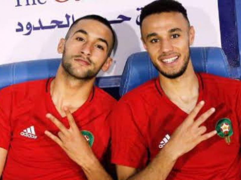 Hakim Ziyech et Noussair Mazraoui, sous les couleurs nationales du Maroc.