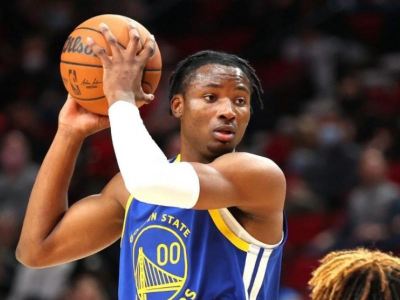 Jonathan Kuminga sous les couleurs de Golden State Warriors, lors d'une rencontre de NBA.