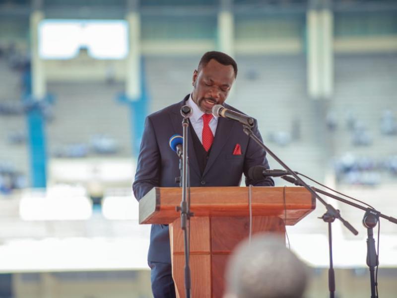 Le ministre de l'EPST Tony Mwaba en pleine allocution lors de la célébration de la journée nationale de l'enseignement