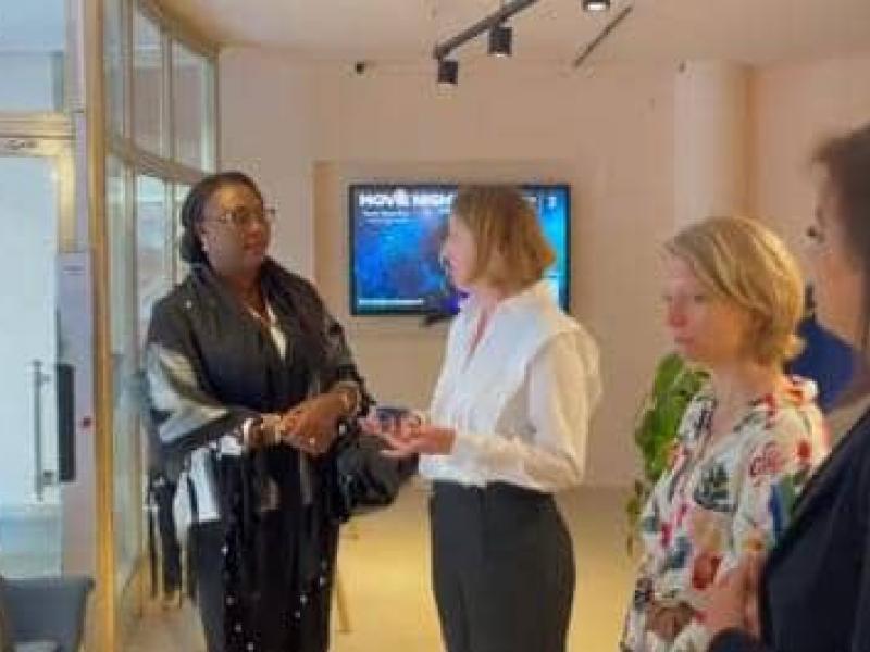 La ministre Antoinette Kipulu, deuxième à partir de la gauche échange avec le staff de " Be Central Foundation" à Bruxelles