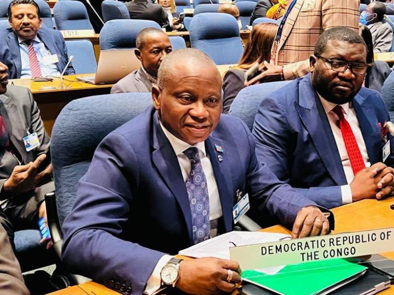 Le ministre des transports, Chérubin Okende lors de la 41e Assemblée de l'OACI au Canada