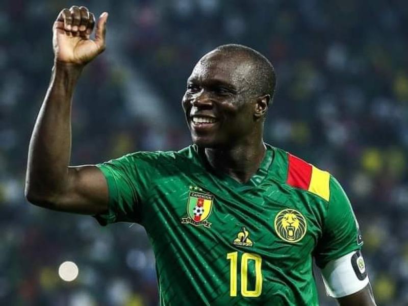 L'avant-centre camerounais, Vincent Aboubakar en pleine célébration d'un but.