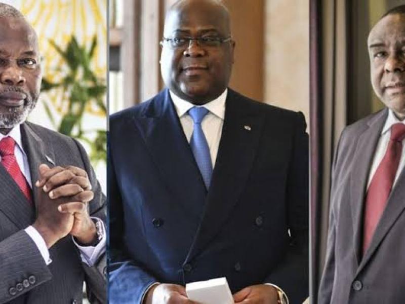 De gauche à droite, le VPM de l'économie Vital Kamerhe, le chef de l'État, Félix Tshisekedi et le VPM de la défense nationale, Jean-Pierre Bemba