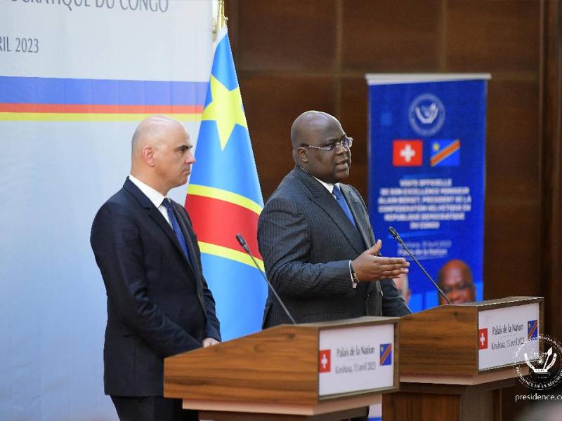 Le Président de la Suisse et le chef de l'État congolais, Félix Tshisekedi. Palais de la nation, le 13 Avril 2023, Kinshasa.