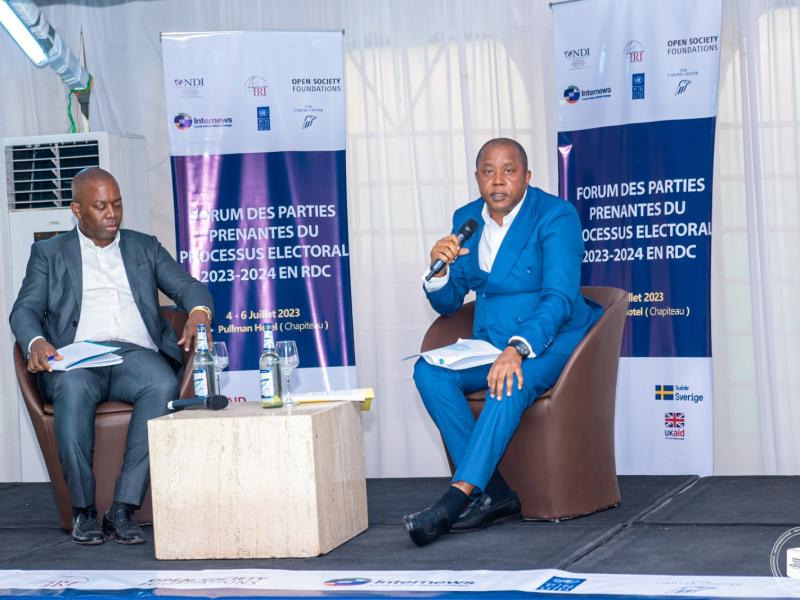 Le Président de la CENI, Denis Kadima intervant au Forum des parties prenantes au processus électoral au chapiteau de Pullman Hôtel de Kinshasa