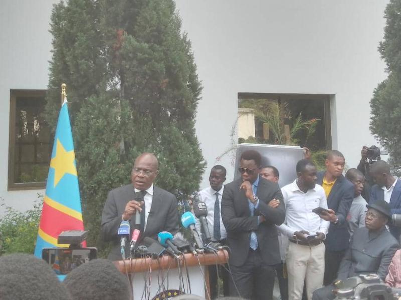 Martin Fayulu lors d'un point de presse, mardi 12 juillet à Fiden Housse