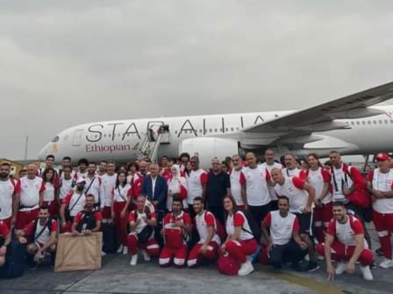 La délégation libanaise à l'aéroport international de N'djili à Kinshasa.