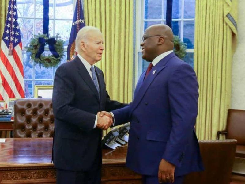 Président Félix Tshisekedi lors de sa rencontre avec son homologue américain Joe Biden, à Washington.
