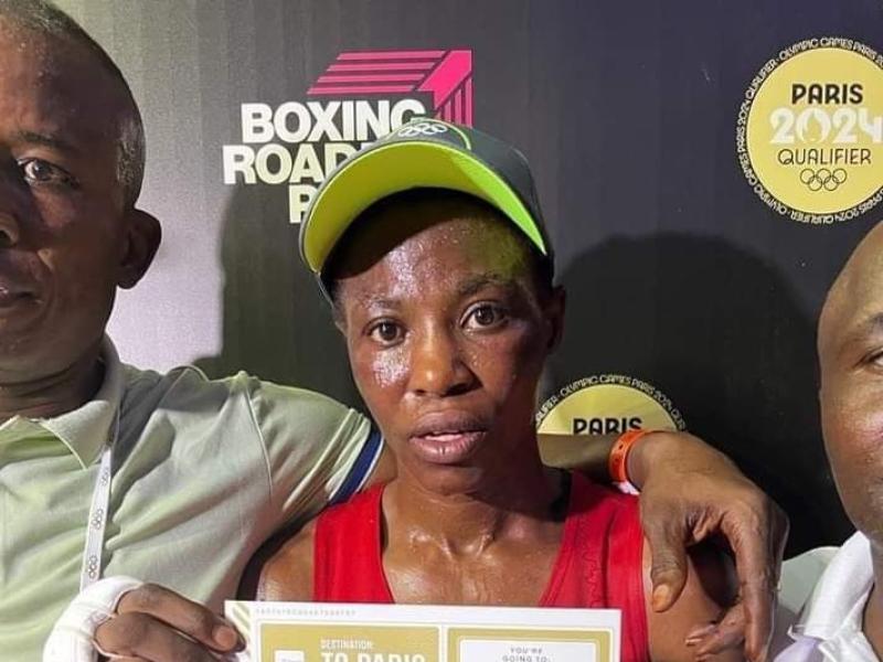 Marcelat Sakobi après sa victoire face à la nigériane Jojo Joy