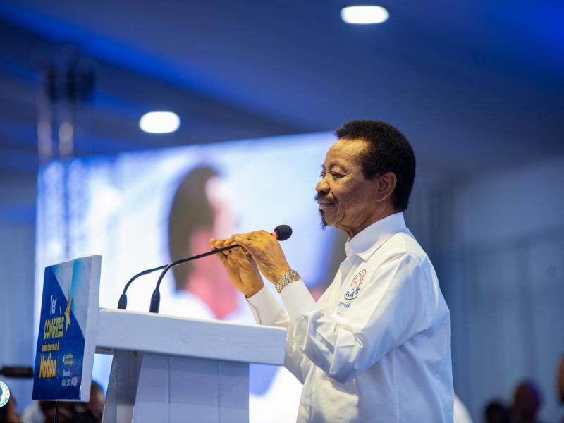 Christophe Mboso N'Kodia, président de l'assemblée nationale lors de son speech au congrès de l'Union Sacrée de la nation, plateforme électorale du chef de l'État Félix Tshisekedi