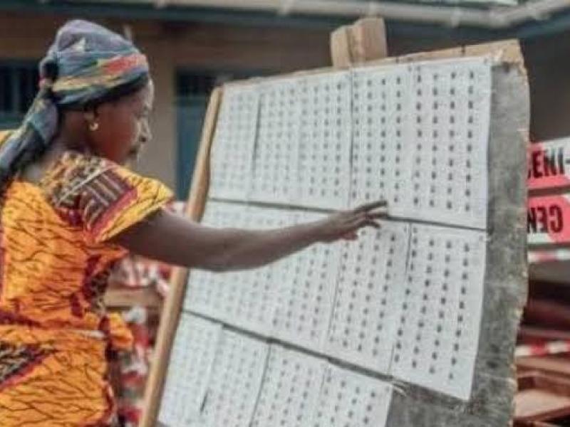 Une dame devant la liste provisoire des électeurs, lors des élections de 2018