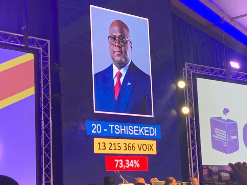 L'effigie de Félix Tshisekedi affichée lors de l'annonce des résultats provisoires à la présidentielle 2023.