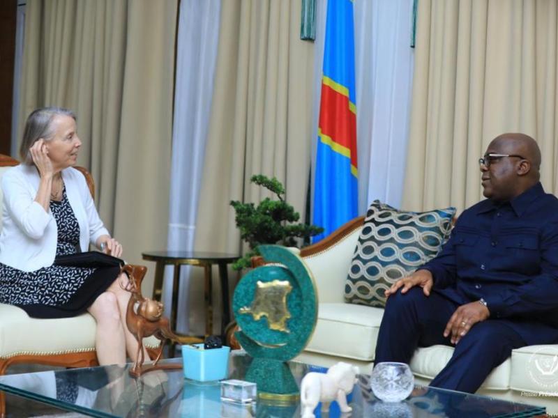 Le chef de l'État, Félix Tshisekedi et l'ambassadrice des USA Lucy Tamlyn