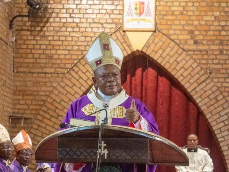 Le cardinal Fridolin Ambongo lors de la messe en faveur de la paix dans l'est de la RDC