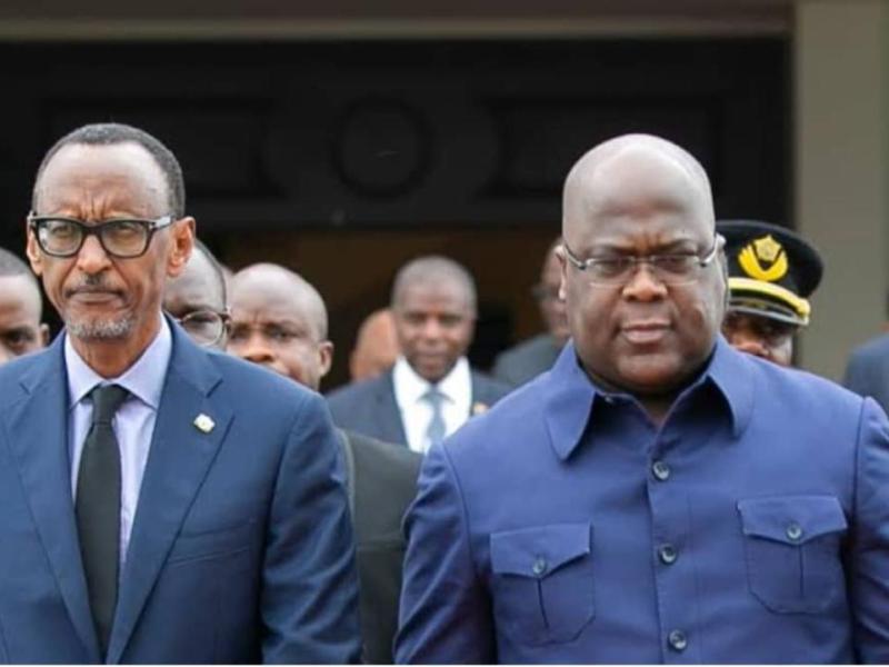 De gauche à droite, le Président rwandais, Paul Kagame, et son homologue rd-congolais, Félix Antoine Tshisekedi.