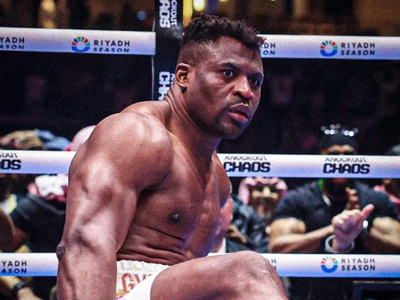Francis Ngannou lors de son combat livré, face à Antony Joshua, vendredi 08 mars 2024, à Ryadh, en Arabie Saoudite.