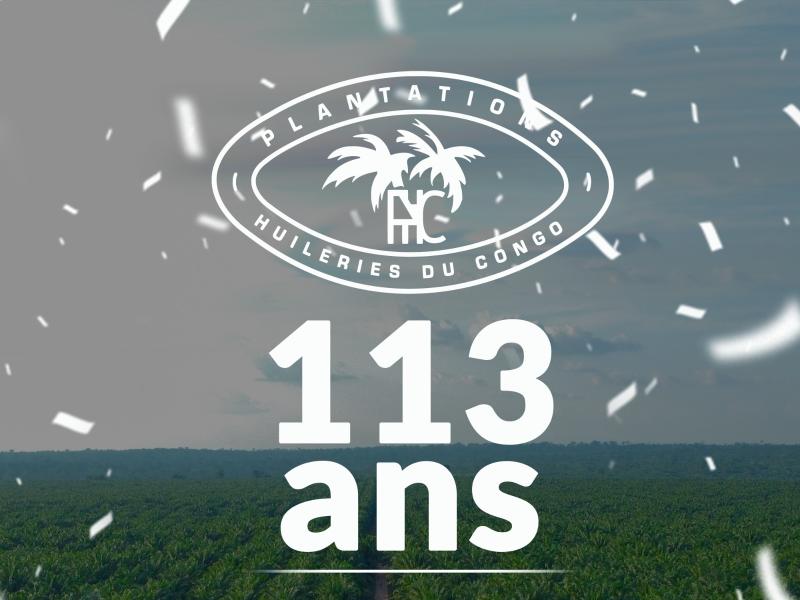 Affiche annonçant la célébration de 113 ans des Plantations et Huileries du Congo (PHC)