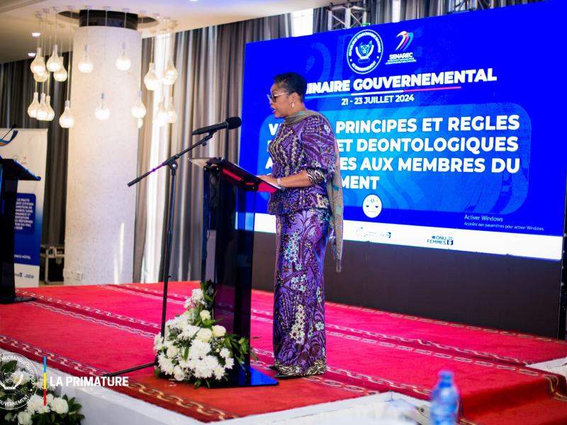 La Première ministre Judith Suminwa Tuluka lors de son intervention au séminaire gouvernemental