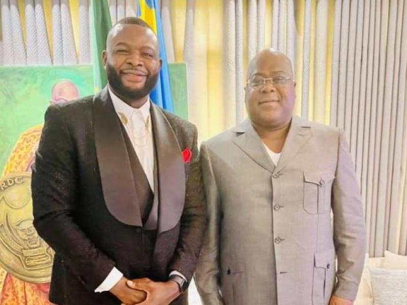 De gauche à droite, le Boxeur Martin Bakole, le chef de l'État Félix Tshisekedi