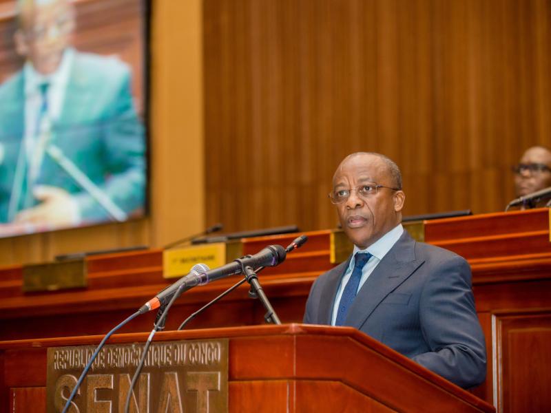 Le sénateur Eustache Muhanzi Mubembe, candidat 2è vice-président du sénat lors de son discours de campagne