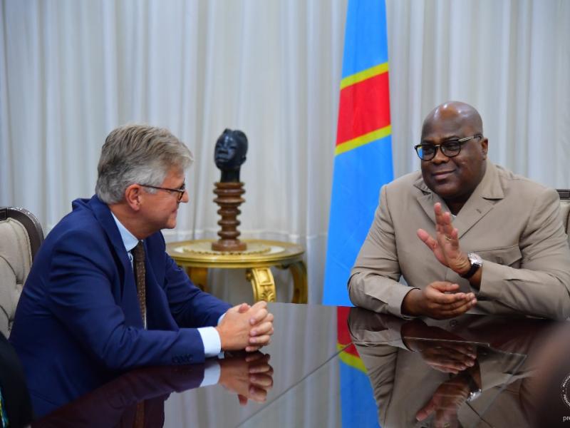 Le chef de l'État Félix Tshisekedi et Jean-Pierre Lacroix,  Secrétaire général adjoint de l'ONU chargé des opérations de Paix