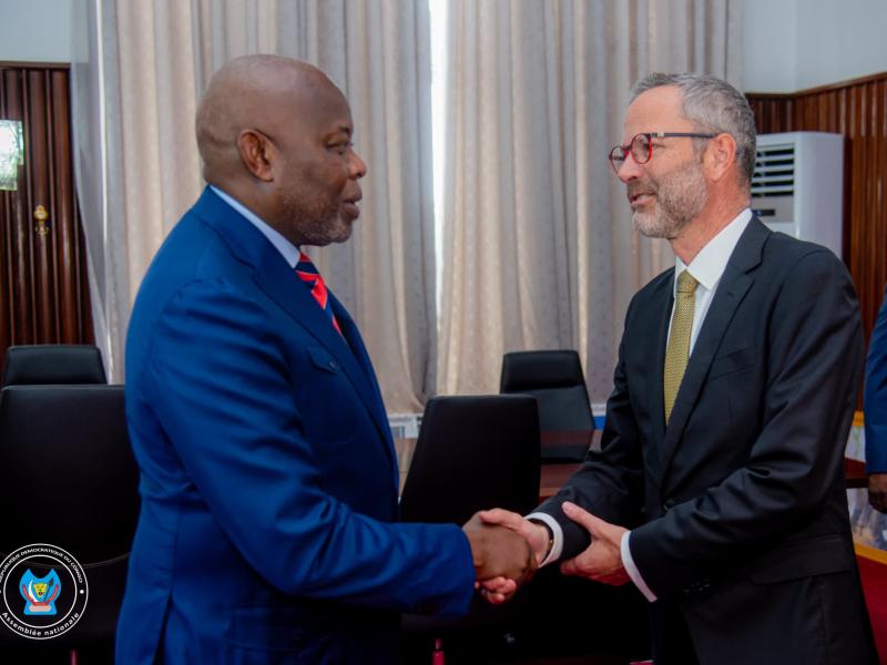 Le Président de l'Assemblée nationale Vital Kamerhe et le Nouvel ambassadeur français en RDC  Rémi Maréchaux, mardi 24 septembre 2024