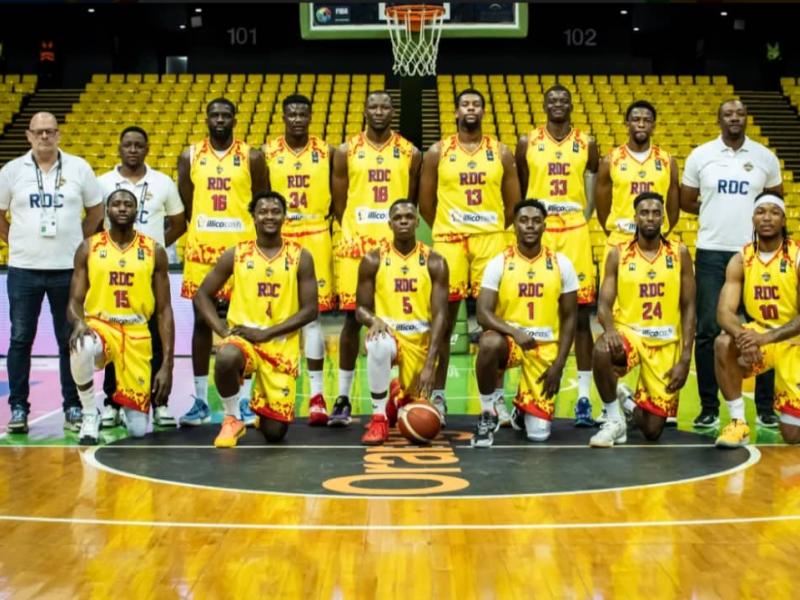 L'équipe nationale de la RDC, Léopards-basket, avant leur match d'entrée au tournoi qualificatif Afrobasket Angola 2025.