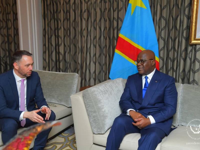 Le chef de l'État Félix Tshisekedi et Maxime Prévôt, vice-premier ministre et ministre belge des affaires étrangères, ce vendredi 14 février 2025