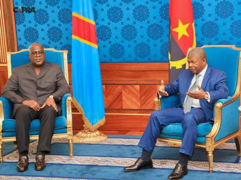 Le président de la RDC Félix Tshisekedi et son homologue angolais Joao Lourenço, mardi 18 février 2025
