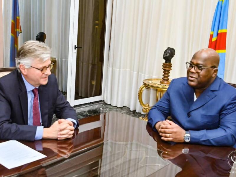 Le secrétaire général adjoint de l'ONU, en charge du maintien de la paix, Jean-Pierre Lacroix et Félix Tshisekedi, président de la RDC, jeudi 27 février 2025