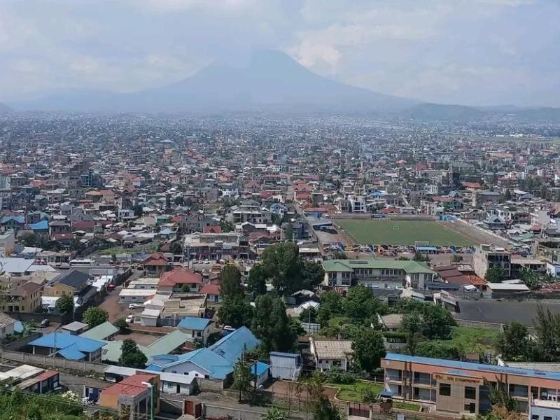 Vua aérienne d’une partie de la ville de Goma, chef-lieu de la province du Nord-Kivu