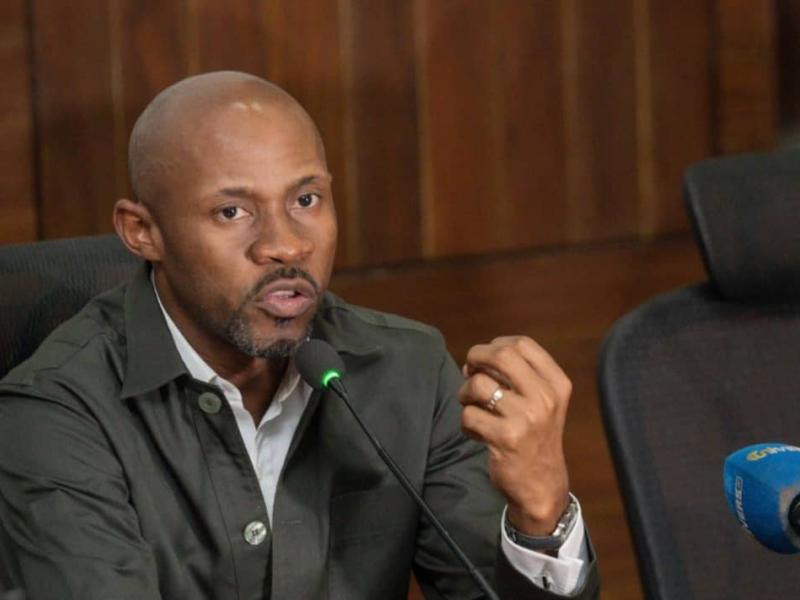Patrick Muyaya, lors de la présentation du documentaire "Carnage: martyr des femmes et enfants lors de la prise de Goma et Bukavu par les RDF/M23, à Kinshasa